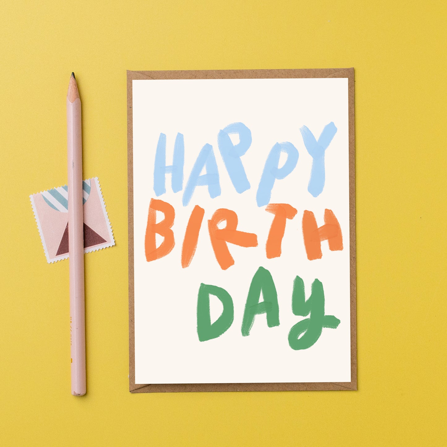 Happy Birthday bold blue and orange birthday card