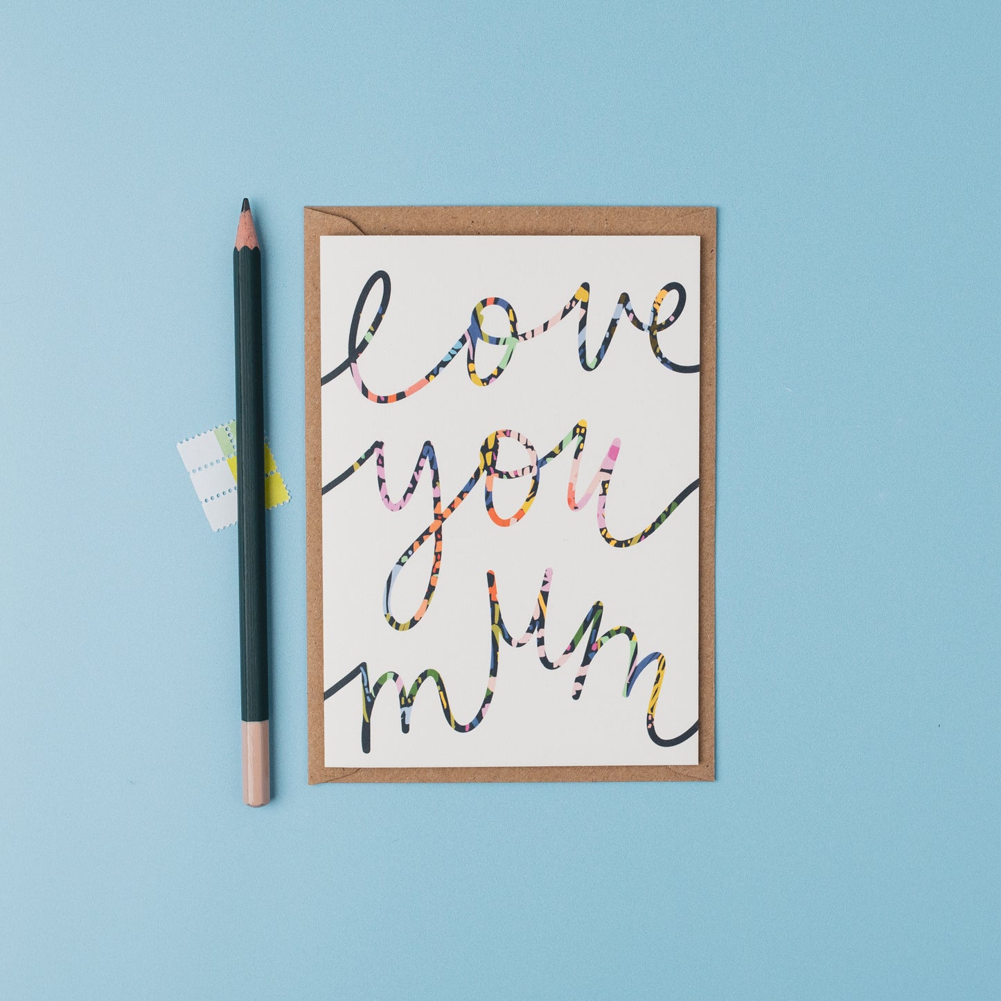 Love you patterned font mum card