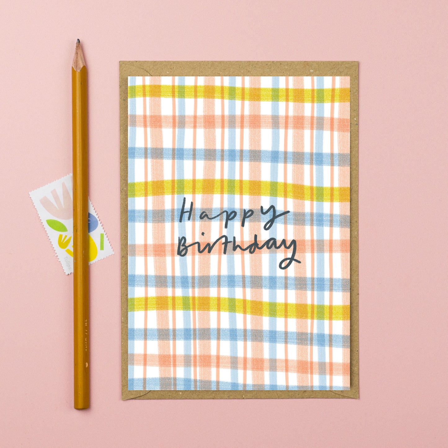 Birthday pink and yellow checked card