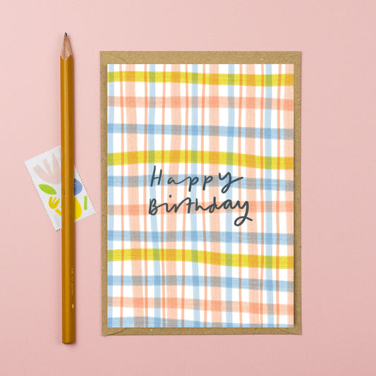 Birthday pink and yellow checked card