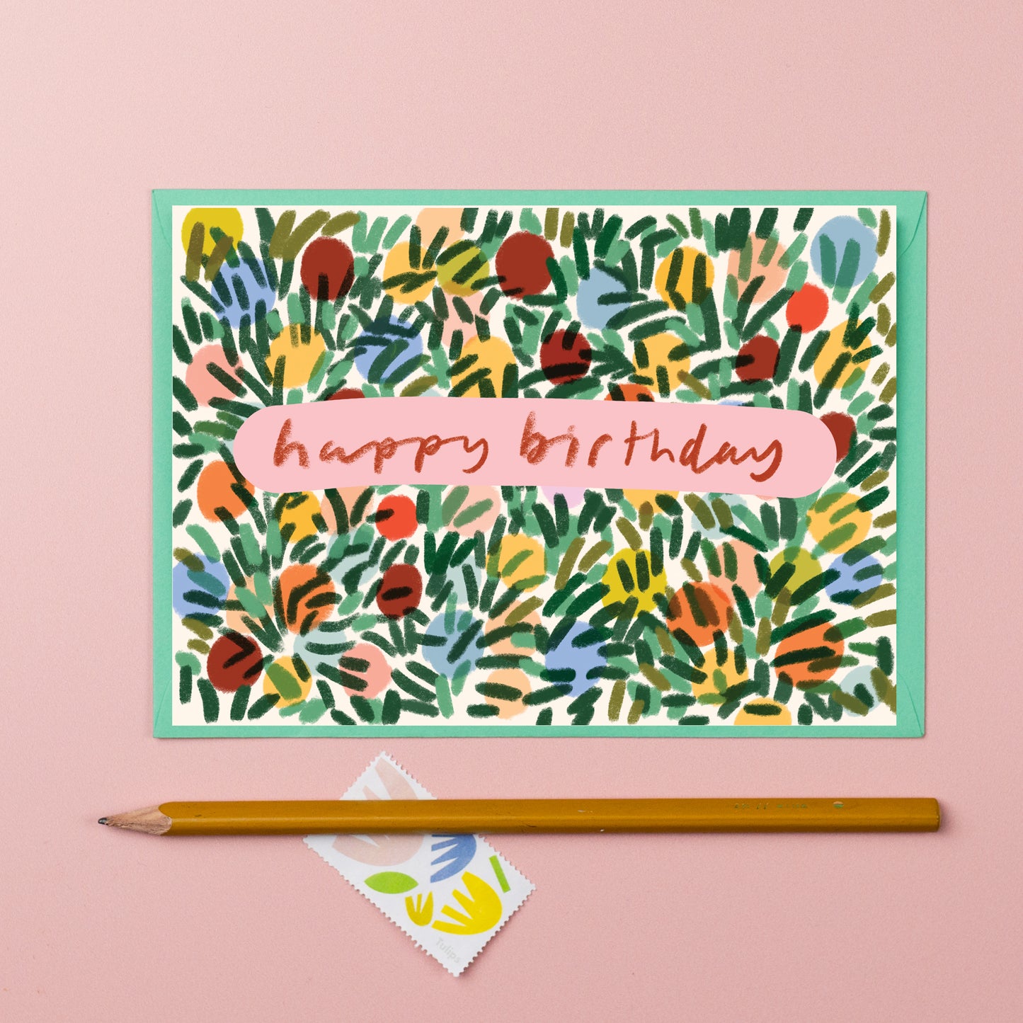 Happy birthday leaves and spots card