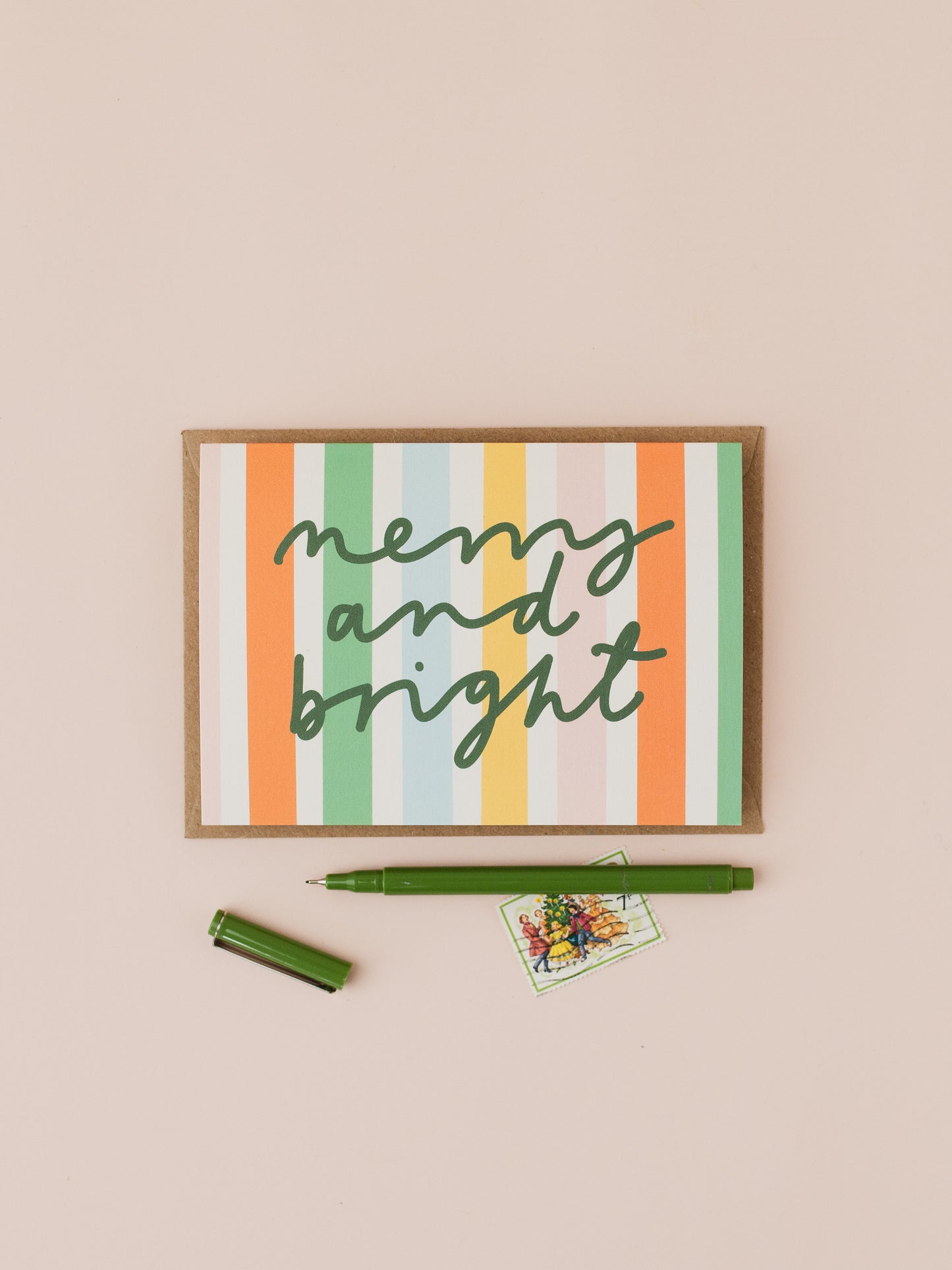 Merry and Bright striped Christmas card