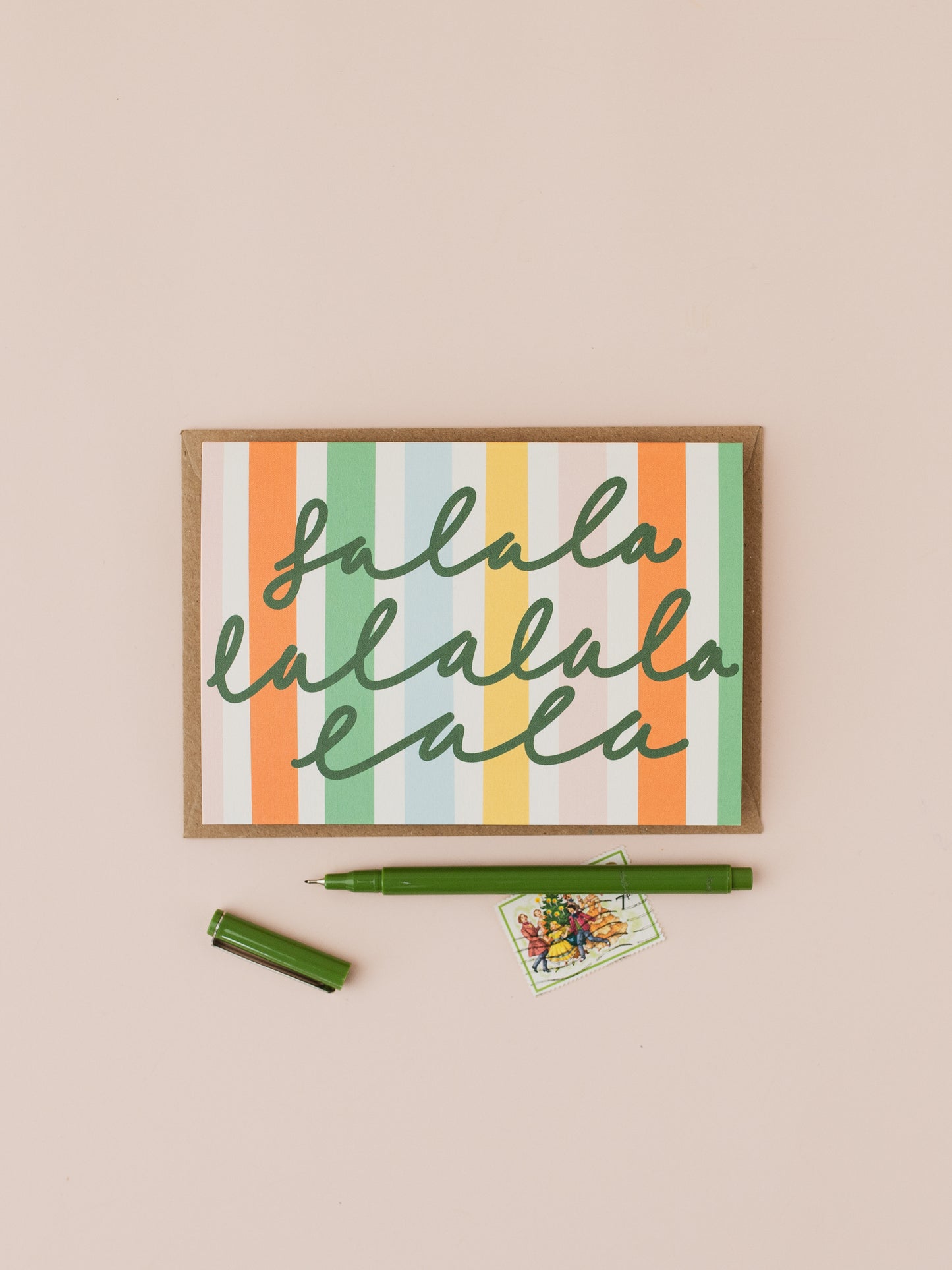 FA LA LA striped colourful Christmas card