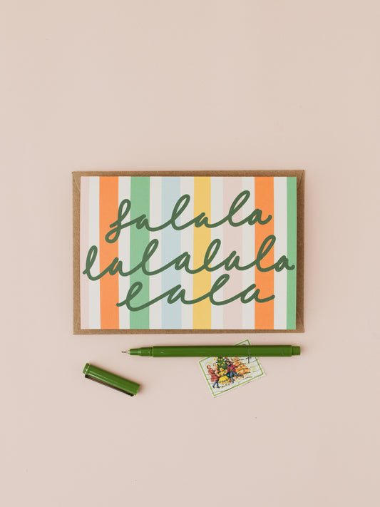 FA LA LA striped colourful Christmas card
