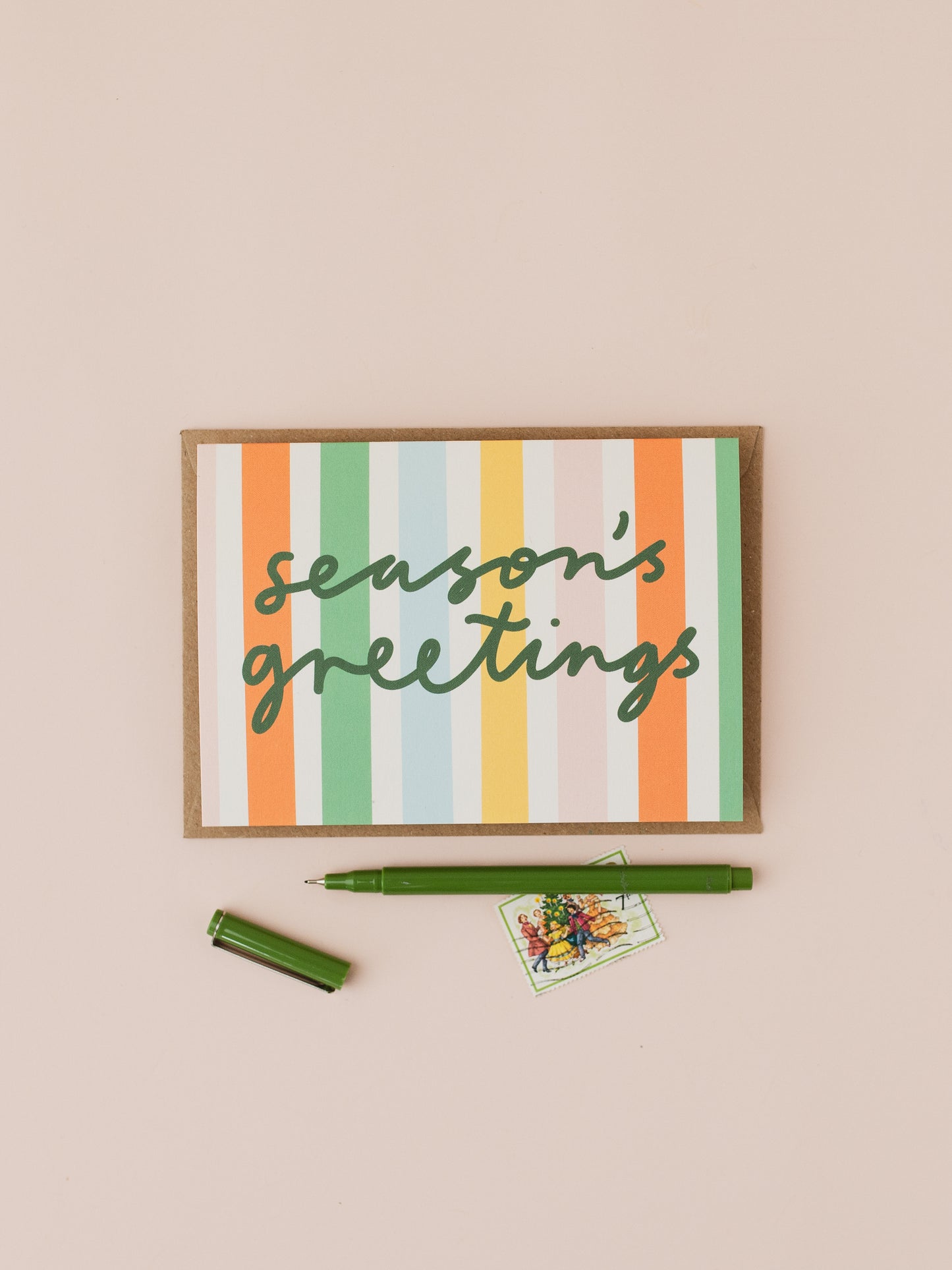 Season's greetings striped Christmas card