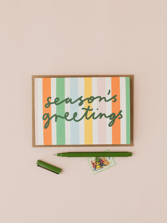 Season's greetings striped Christmas card