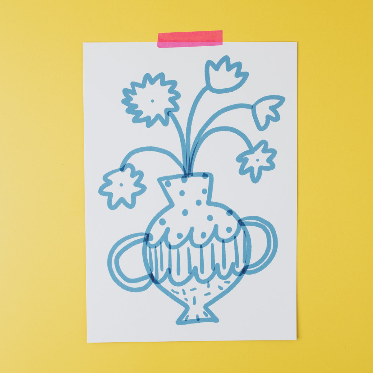 Dark blue fun flowers in vase print