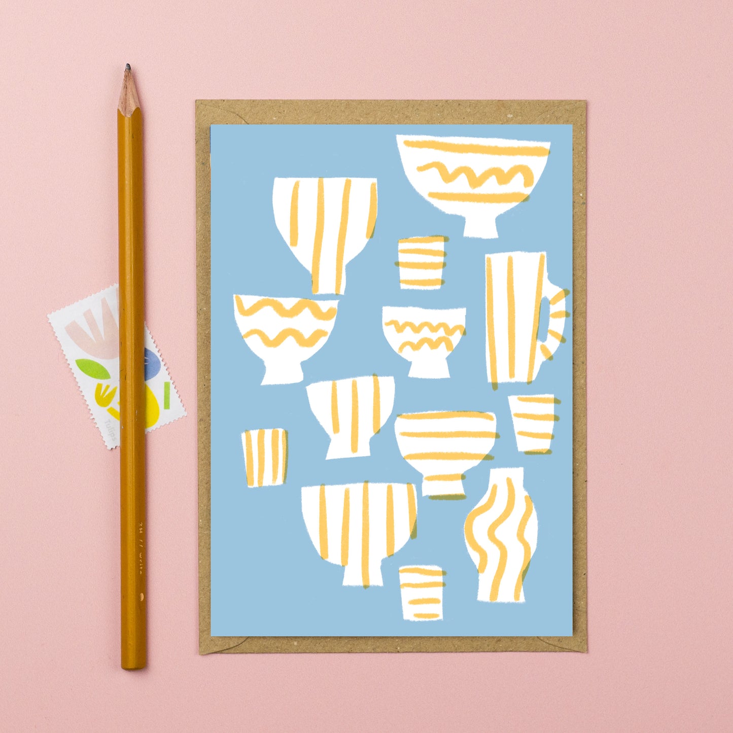 Yellow bowls and vases card