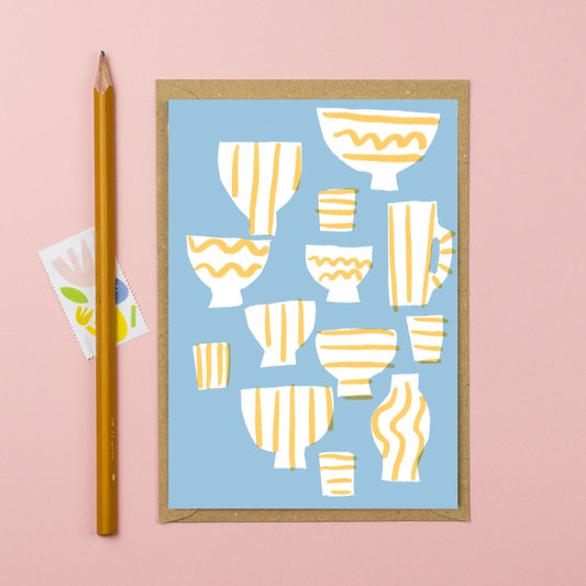 Yellow bowls and vases card