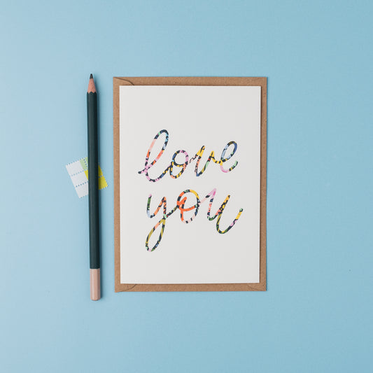 Love you floral patterned card