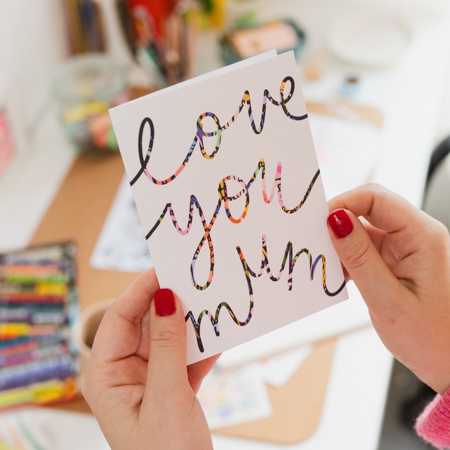 Love you patterned font mum card