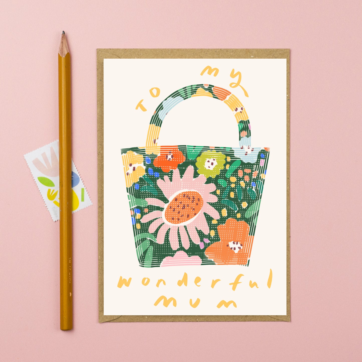 To my wonderful mum shopper bag Mother's day card Birthday card