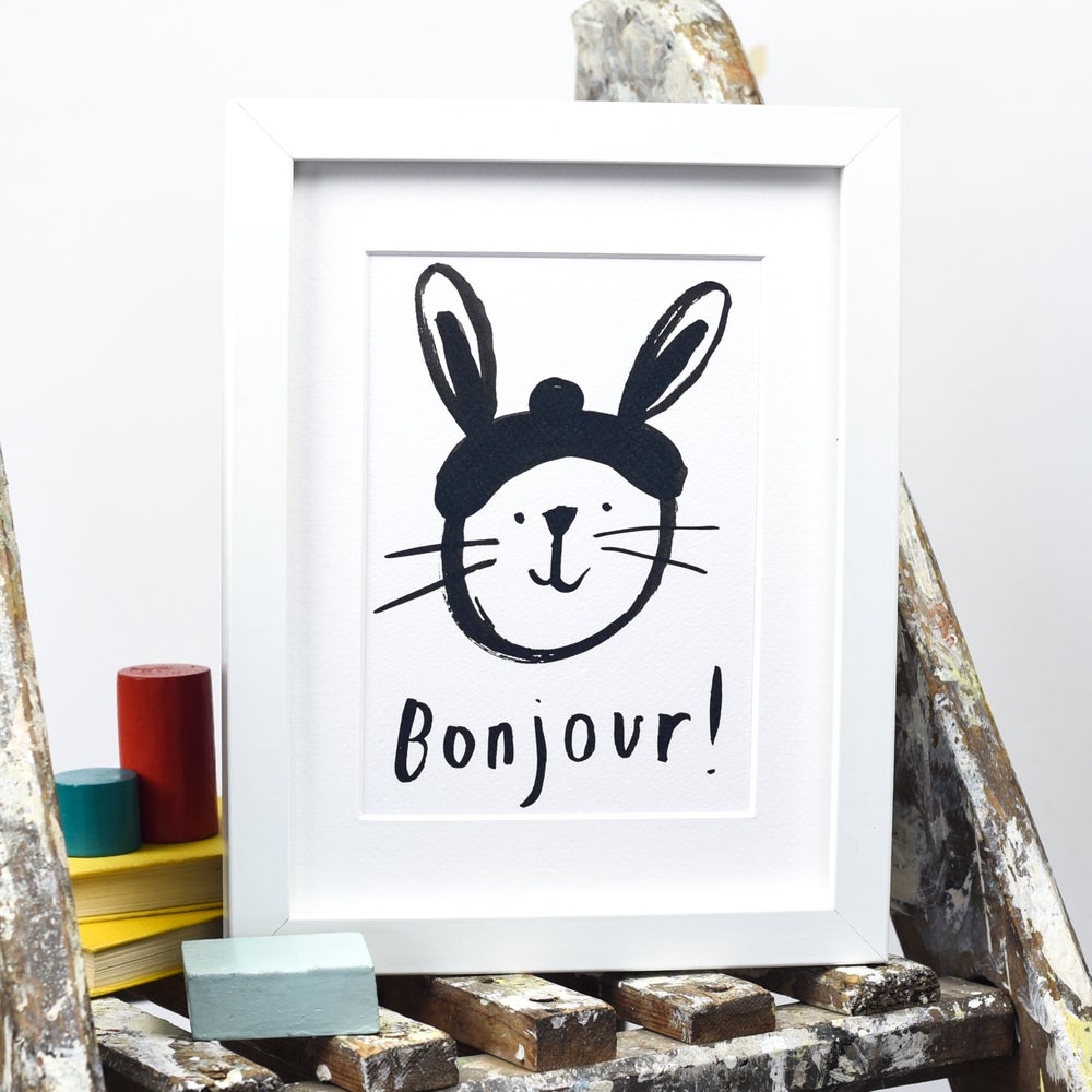 'Bonjour Rabbit' monochrome print