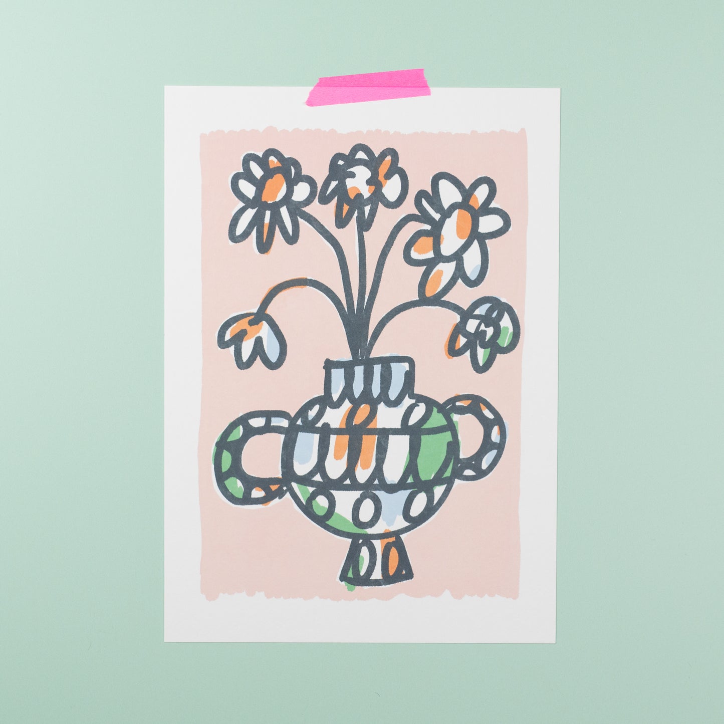 Colourful vase of flowers A4 print