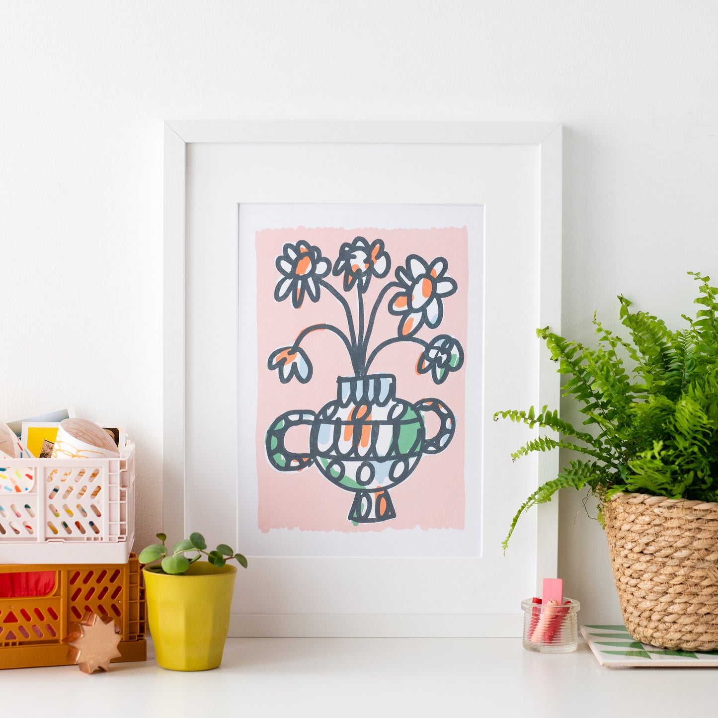 Colourful vase of flowers A4 print